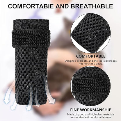 4 Pack Breathable Cat Shoes to Prevent Scratcning, Adjustable Only Cats Booties Mittens Socks (Grey, S)