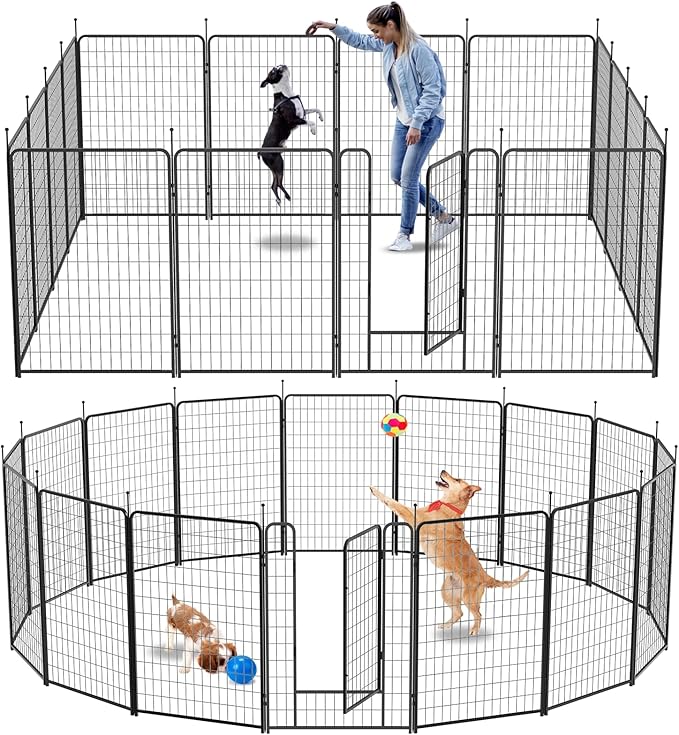 Dog Playpen Outdoor 16 Panels Heavy Duty Dog Pen 26" W_50" H Anti-Rust Exercise Fence with Doors for Large/Medium Pet Play for RV Camping Yard