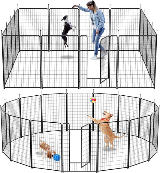 Dog Playpen Outdoor 16 Panels Heavy Duty Dog Pen 26" W_50" H Anti-Rust Exercise Fence with Doors for Large/Medium Pet Play for RV Camping Yard