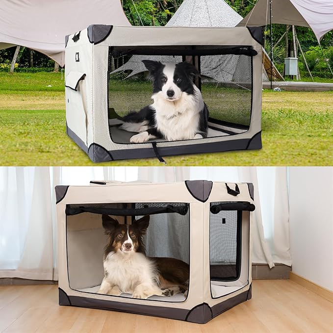 36 Inch Foldable Dog Crate - Portable Pet Travel Crate Kennel for Large Dog, 4-Door Crate with Mesh Windows, Indoor & Outdoor