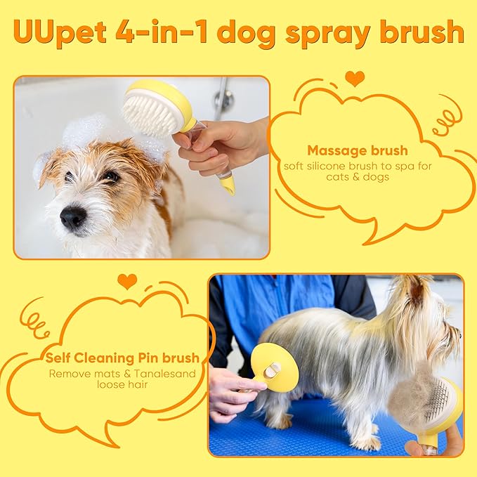 Dog Steam Grooming Brush and Metal Comb Combo, Manual Steamy Dog Brush With Water, Self Cleaning Slicker Brush, Dog Massager Brushes, Multifunctional Pet Hair Comb for Removing Tangled And Loose Hair