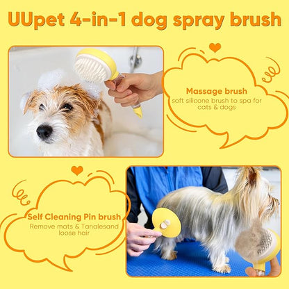 Dog Steam Grooming Brush and Metal Comb Combo, Manual Steamy Dog Brush With Water, Self Cleaning Slicker Brush, Dog Massager Brushes, Multifunctional Pet Hair Comb for Removing Tangled And Loose Hair