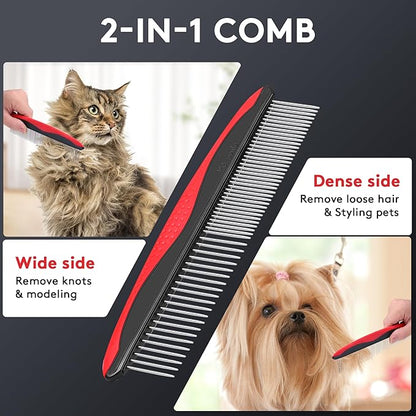 Tpotato Deshedding Dog Brush for Long Haired Dogs Cats,Undercoat Shedding Rake for Dematting Detangling Tangles Matted Fur and Knots,Free Pet Comb,Professional Pet Grooming Supplies Tool Kit,Red