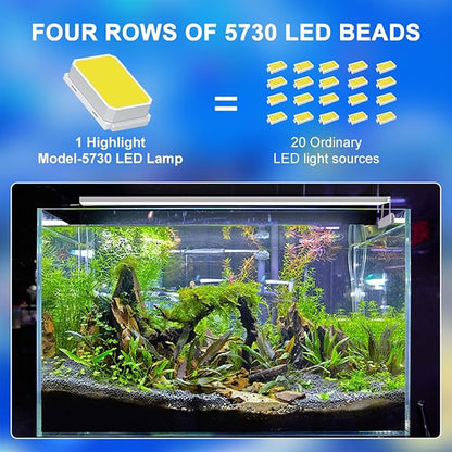 LED Aquarium Light, Full Spectrum Fish Tank Lighting, Ultra-Thin 1cm Design, 6-Row Blue & White LEDs, No Flicker, High Efficiency Cooling for 18.9-21.9in Fish Tanks (18.9inch)