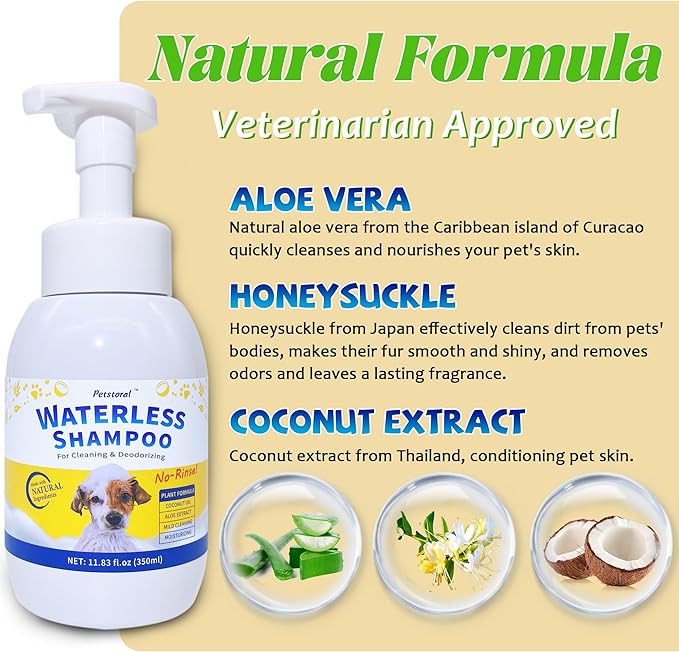 Waterless Dog Shampoo No Rinse Puppy Dry Hypoallergenic Shampoo and Conditioner - Soothing and Deodorizing Quickly Cleans Smelly Dogs and Cats (11.84 fl oz/350ml)