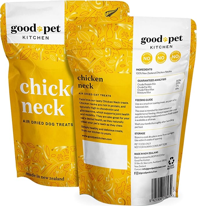 Pet Treats, Air-Dried, Natural, Single Ingredient Dog Treat, Free Range, Grain Free Dog Treats, Toppers, Snacks, Chicken Neck 2.8 oz