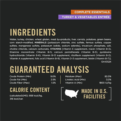 Purina Pro Plan Complete Essentials Wet Dog Food, Lamb and Vegetables and Turkey and Vegetables in Gravy Variety Pack - (Pack of 12) 13 oz. Cans