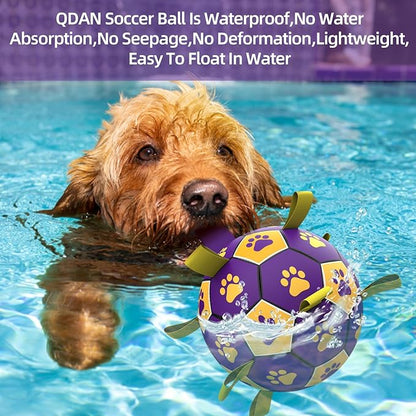 QDAN Dog Ropes Toys Soccer Ball with Straps, Interactive Dog Toys for Tug of War, Puppy Birthday Gifts, Dog Tug Toy, Dog Water Toy, Durable Dog Balls for Small & Medium Dogs（6 Inch）