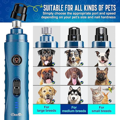 Dog Nail Grinder with LED Light Upgraded 2 Speeds Painless Pet Dog Nail Trimmers and Clipper Super Quiet Best Cat Dog Nail Clipper Kit for Large Small Dogs Pets Cats Breed Paws Quick Grooming