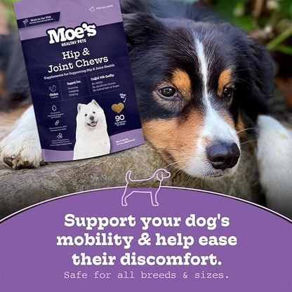Moe_ Dog Joint Supplement 90 Soft Chews  Glucosamine, Chondroitin & Hyaluronic Acid with Vitamins C & E  Advanced Hip and Joint Support for Dogs  Ideal for Bone Health & Joint Pain Relief