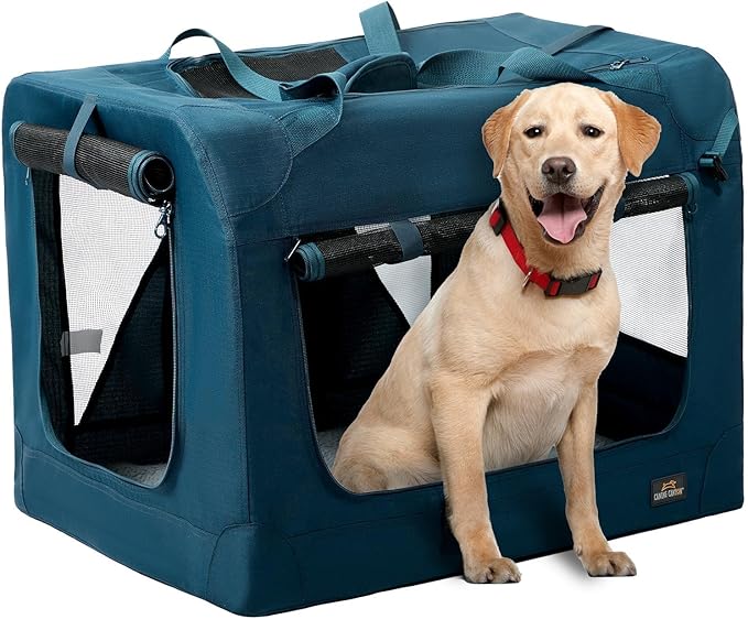 36 Inch Collapsible Soft Large Dog Crate, 3 Door Portable Dog Crates for Large Dogs, Soft Sided Dog Kennel with Chew Proof Mesh Windows, Dog House Indoor & Outdoor, Travel Dog Crate