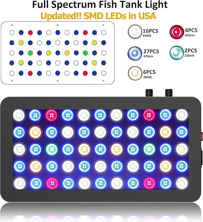 WILLS Aquarium Light, Full Spectrum Reef Lights for Coral with Dual Dimmable Channels, 55 Premium SMD Chips, Daisy Chain Design, Hanging Saltwater Fish Tank Light for SPS/LPS Coral Reef (165W/Black)