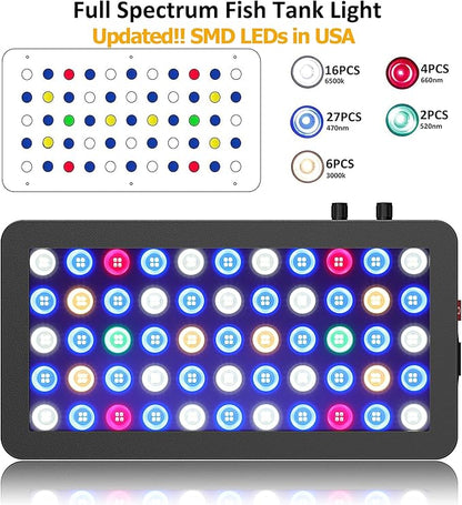 WILLS Aquarium Light, Full Spectrum Reef Lights for Coral with Dual Dimmable Channels, 55 Premium SMD Chips, Daisy Chain Design, Hanging Saltwater Fish Tank Light for SPS/LPS Coral Reef (165W/Black)