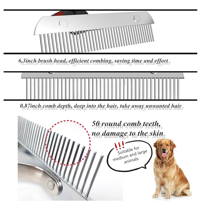 Dog Brushes for Grooming Large Dogs, Undercoat Dog Rake Long Hair Pet Comb Pet Grooming Brush with Anti-Slip Handle, Steel Comb for Golden Retriever Husky German Shepherd
