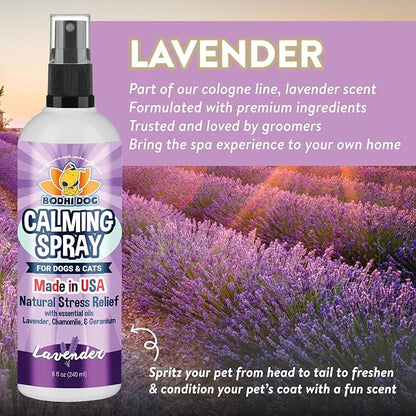 Bodhi Dog Natural Calming Spray for Dogs - Relaxation Support for Grooming, Travel, Fireworks & More - Gentle Care for Pets - Made in USA - Calming Lavender Scent (8 Fl Oz)