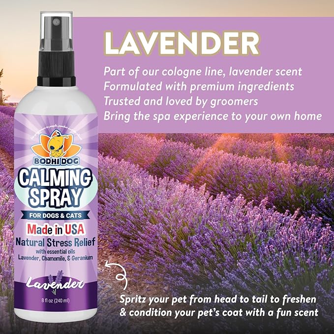 Bodhi Dog Natural Calming Spray for Dogs - Relaxation Support for Grooming, Travel, Fireworks & More - Gentle Care for Pets - Made in USA - Calming Lavender Scent (8 Fl Oz)
