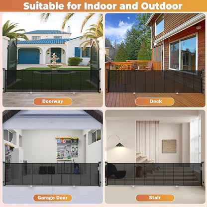 275" Retractable Baby Gates Dog Gate Extra Wide, 52" Tall Child Pet Safety Gate with Reinforced Strips for Stairs, Long Mesh Garage Gates Fence for Outdoor Indoor Large Openings Driveway Decks Patio