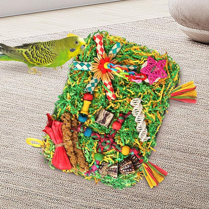 Bird Toys Parakeet Toys,Large-Sized Parrot Foraging & Shredding Cage Hanging Toys with Seagrass Mat for Budgies,Cockatiels,Lovebirds,Conures Small & Medium Parrots