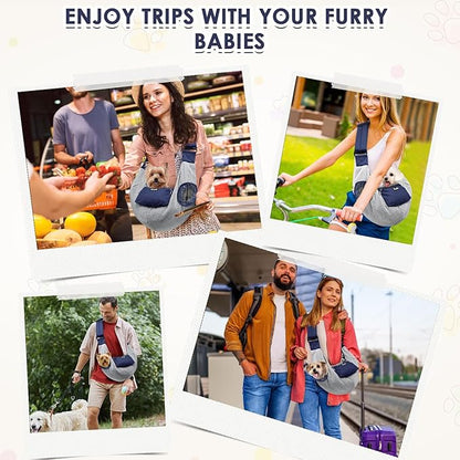 SlowTon Dog Carrier Sling - Puppy Carrier with Window and Storage Pocket Fits up to 12lbs, Dog Sling with Thick Adjustable Shoulder Strap and Safety Leash, Pet Carrier Bag for Small Dogs Cats(Blue S)