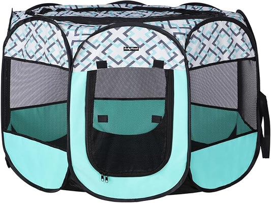 Lucky Monet Foldable Dog Playpen Enclosed Cat Puppy Playpen Indoor Pop Up Pet Animal Playpen Outdoor Kennel Cage Pen Tent for Small Medium Dog Puppy Cat Kitten Rabbit - 29" L x 29" W x 16" H