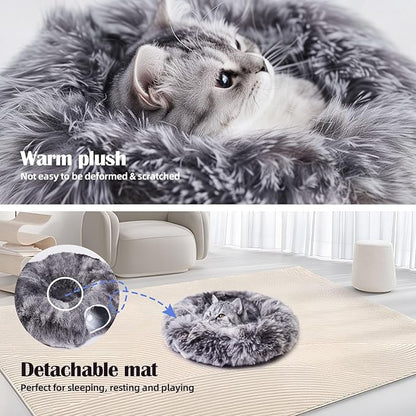 Odoland Cat Tunnel Bed with 20 Cat Toys - Indoor Plush Kitten Couch,Detachable Cats Cave Donut Tunnel & Soft Kitten Toy Set-Cozy Cat Furniture Black