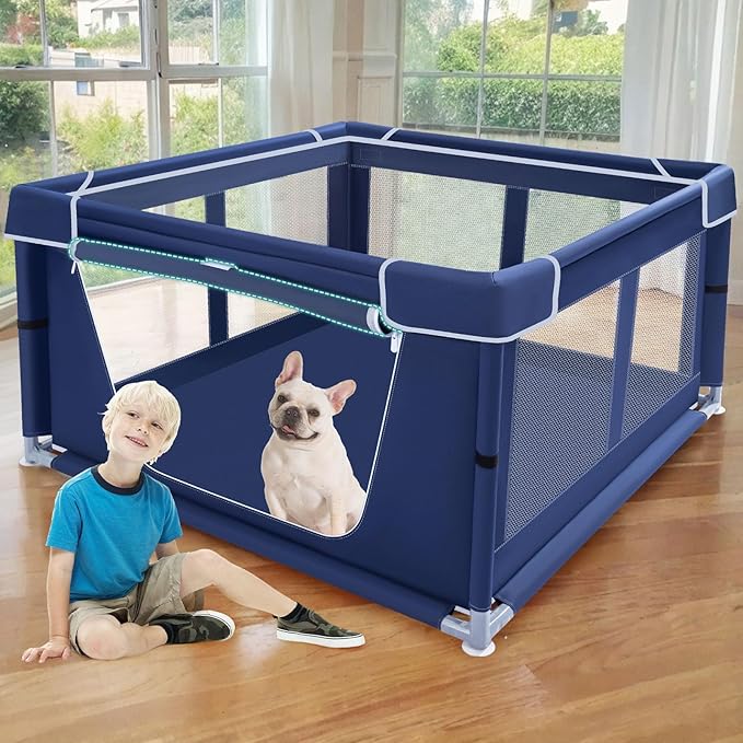 42x42x25.6 Inches Puppy Playpen with Gate, Dog Playpen for Puppies or Small Dogs, DogFence Pet Playpen for Indoor & Outdoor, Sturdy Safety DogPen with Thickened Fabric, High-Strength Nylon Wire Mesh
