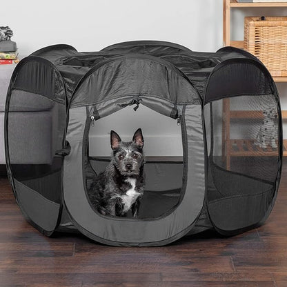 Furhaven Portable Dog Playpen Cat Tent, Pet playground/kennel foldable indoor outdoor zippered puppy crate - Gray, Small