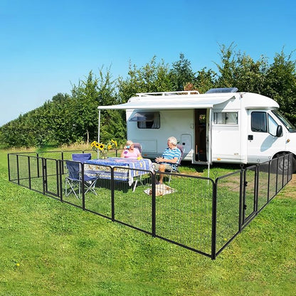 Dog Playpen Outdoor Extra Wide 24 Panels Heavy Duty Dog Fence 32" Height Anti-Rust with Doors Portable for RV Camping Yard, Total 63FT, 316 Sq.ft, Snowy Black