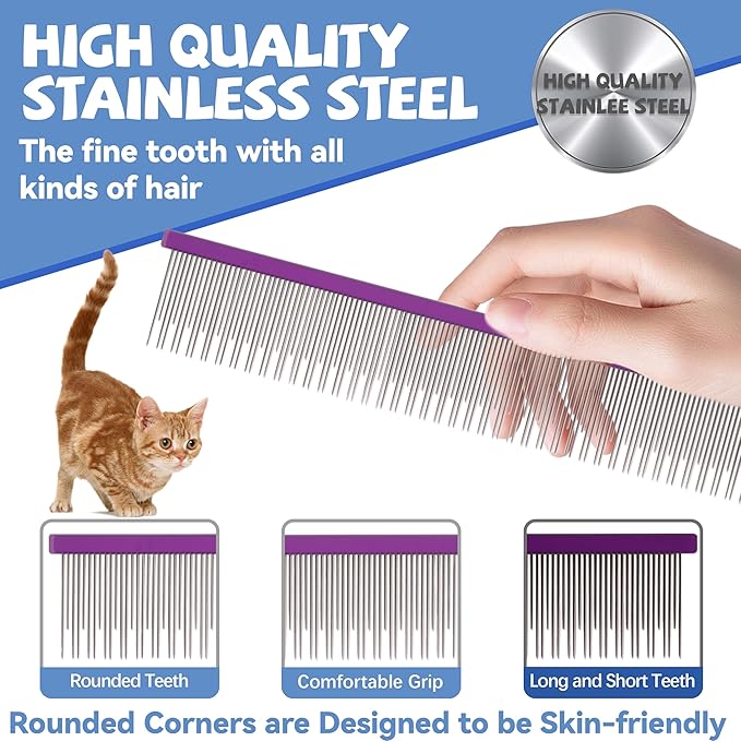 8.5 Inch Dual Tooth Pet Comb for Mats and Tanglesï¼_oratable Grooming Dematting Comb for Indoor long-haired cats and dogs,Pet Family Supplies,Removing Tangles,Knots,Undercoat and Excess Hair