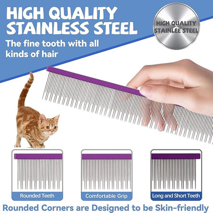 8.5 Inch Dual Tooth Pet Comb for Mats and Tanglesï¼_oratable Grooming Dematting Comb for Indoor long-haired cats and dogs,Pet Family Supplies,Removing Tangles,Knots,Undercoat and Excess Hair