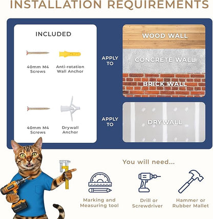 Space-Saving Cat Wall Shelves – Interactive Cat Wall Climber with Hammock & Dog Proof Feeding Station for All Indoor Breeds – Solid Walnut Wood with Beige Carpet