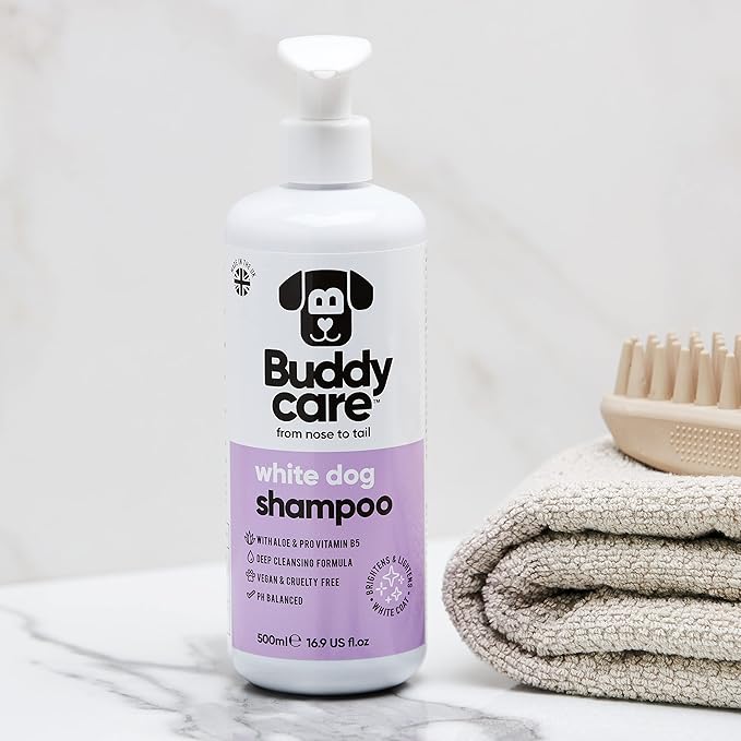 White Dog Shampoo by Buddycare | Dry Skin & Itchy Skin Relief for Smelly Dogs | Deep Cleansing Shampoo for Dogs Puppy Sensitive Skin | Dog Shampoo & Conditioner | with Aloe & Vitamin B5 (16.90oz)