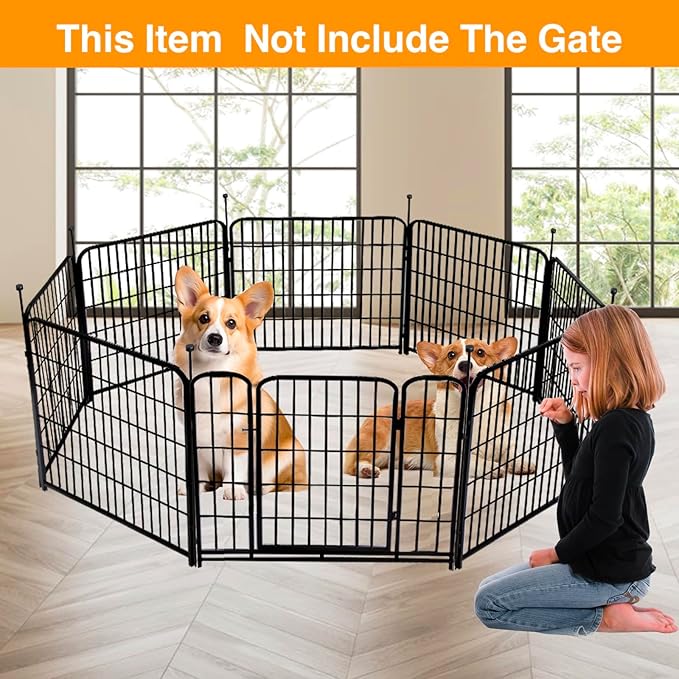 Doorless Garden Fences and Borders for Dogs, 36in(H) 14 Panels Total 31 Ft(L), Black Metal Decorative Garden Fencing, Flower Bed Fencing, Dog Digging Fence Barrier, Rabbit Fence for Garden