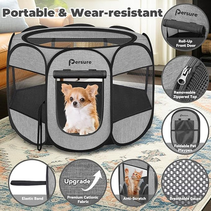 Dog Cat Playpen Indoor Outdoor for Puppy Pet Dog Cat Recovery After Surgery, Dogs Tent Crates Cage Indoor/Outdoor, Portable Pop Up Dog Kennel with Carrying Case for Travel (Premium Grey, Small)