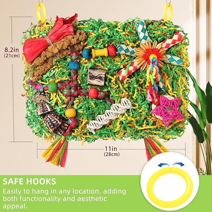 Bird Toys Parakeet Toys,Large-Sized Parrot Foraging & Shredding Cage Hanging Toys with Seagrass Mat for Budgies,Cockatiels,Lovebirds,Conures Small & Medium Parrots