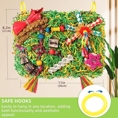 Bird Toys Parakeet Toys,Large-Sized Parrot Foraging & Shredding Cage Hanging Toys with Seagrass Mat for Budgies,Cockatiels,Lovebirds,Conures Small & Medium Parrots