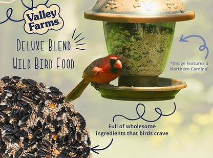 Valley Farms Deluxe Blend (4 LB) Wild Bird Food for Outside Feeders with Black Oil Sunflower Seed, Safflower Seed for Birds - Select Birdseed