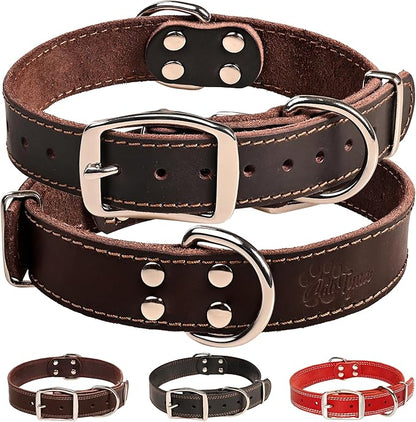 ADITYNA Heavy Duty Leather Dog Collar - Soft and Strong Dog Collar for Medium Dogs - Perfect for Walking, Training, Hiking, Traveling, Playing, and Running (Medium: Fit 13" - 20" Neck, Brown)