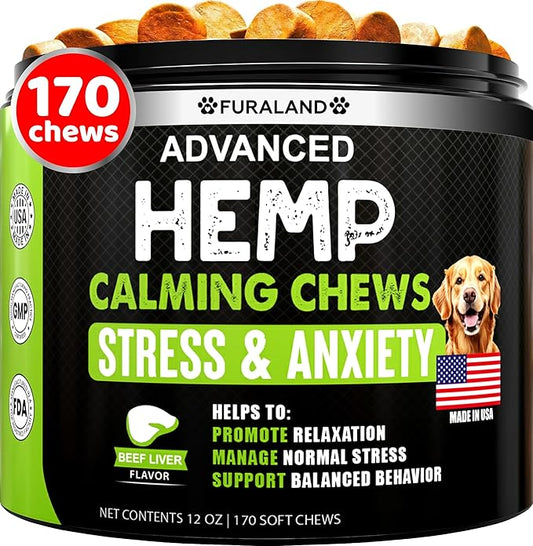 Hemp Calming Chews for Dogs Anxiety - 170 Dog Calming Chews - Anxiety Relief Treats - Dog Calming Treats - Hemp Oil - Sleep Calming Aid - Advanced Calming Health Joint Support Supplement - Made in USA