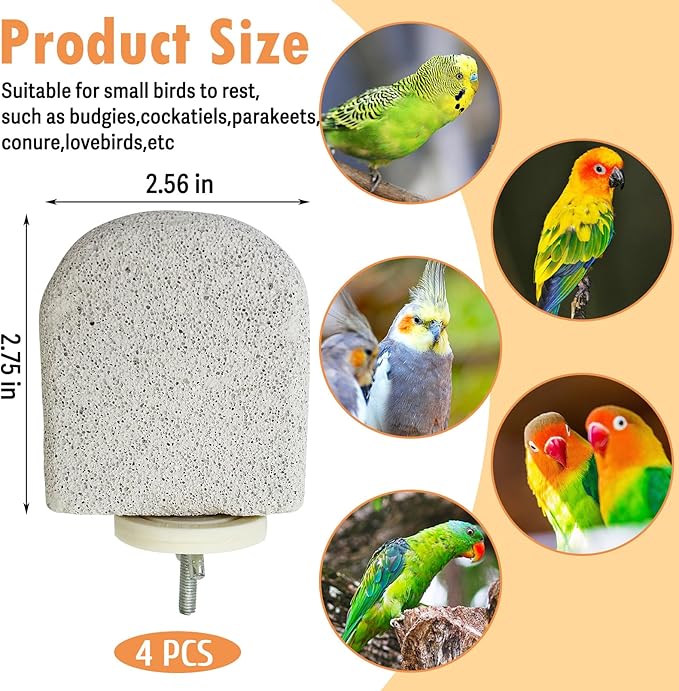PINVNBY 4 PCS Bird Perch Stands Parrot Calcium Perch Beak Grinding Stone Foot Claws Trimmer Parakeet Platform Parrot Chewing Toys for Small Medium Cockatiel Conure Lovebird Finch
