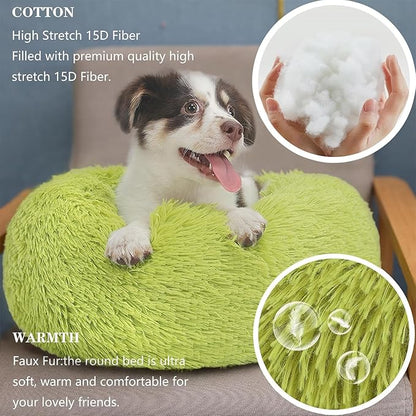 Small Dog Bed Calming Dogs Bed for Small Dogs Anti-Anxiety Puppy Bed Machine Washable Fluffy Luxury Anti-Slip Waterproof Mute Base Warming Cozy Soft Pet Round Bed