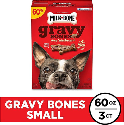 Milk-Bone Gravy Bones Dog Treats with 4 Savory Meat Flavors Coated in Gravy, 60 Ounce (Pack of 3)