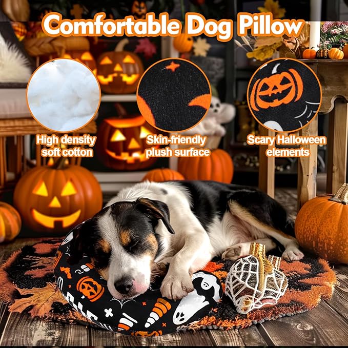 Mity rain Dog Pillow, Dog Calming Pillow Large 14.2" * 9.4", Anxiety Relief Pillow for Dog, Ultra Soft High Density Neck Pillow for Joint Relief Sleeping Improve, Pet Calming Pillow (Halloween)