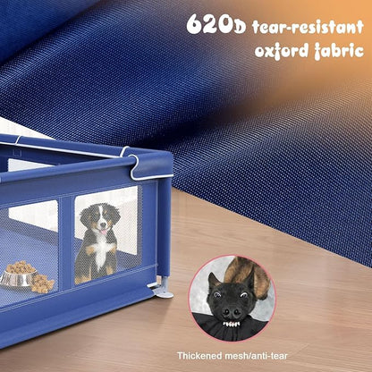 Dog Playpen 42 _ 42 Inch, Puppy PlayPen with Gate for Puppies, Cat, Small and Medium Dogs, Pet PlayPen with Roof for Outdoors & Indoors, Thickened Fabric, Safe & Sturdy Dog Fence