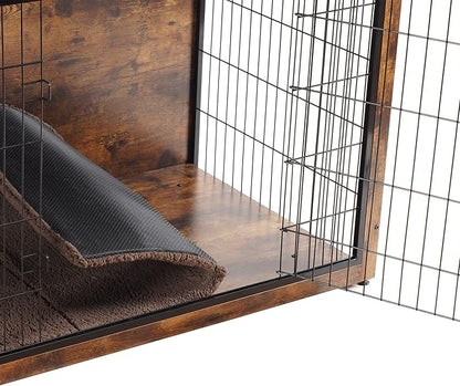 DWANTON Dog Crate Furniture with Cushion, XL Wooden Dog Crate with Double Doors, Large Dog Crate Furniture, Dog Kennel Indoor, Extra Large, 43.3" L, Rustic Brown
