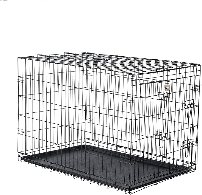 Dog Kennel - 42-Inch Dog Crate with Doors for Front and Side Access - Collapsible Dog Crate with Divider Wall Panel for Large Dogs by PETMAKER (Black)