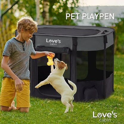 Love's cabin Pet Puppy Dog Playpen, Small Dog Tent Crates Cage Indoor/Outdoor, Portable Exercise Playpen for Dog and Cat, Foldable Pop Up Dog Kennel Playpen with Carring Case (S, Grey)