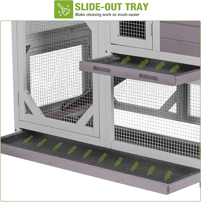 GUTINNEEN Rabbit Hutch Indoor Rabbit Cage with Wheels Outdoor Bunny House 2 Story Guinea Pig Cage with Leakproof Tarp Roof (Grey)