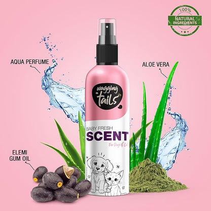 Wagging Tails 5-in-1 Baby Fresh Scent for Dogs & Cats, 6.7 fl oz | Alcohol-Free Pet Spray | Sensitive Skin Friendly & Deep Moisture Formula | Long-Lasting Scent, Non-Toxic | Suitable for All Breeds