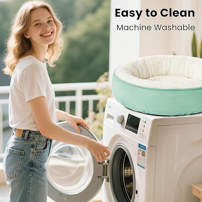 Love's cabin Round Donut Cat and Dog Cushion Bed, 30in Pet Bed for Medium or Large Dogs, Anti-Slip & Water-Resistant Bottom, Soft Durable Fabric Pet beds, Washable Calming Cat & Dog Bed Teal